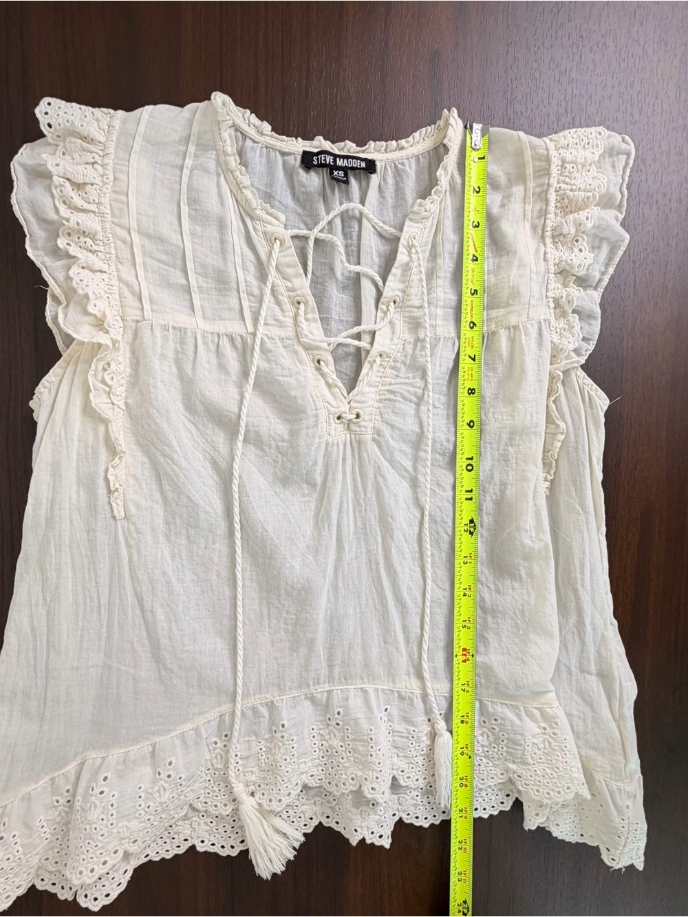 💜2 for 10- Steve Madden Cream Lace-Trim Peasant Top - Picture 4 of 6